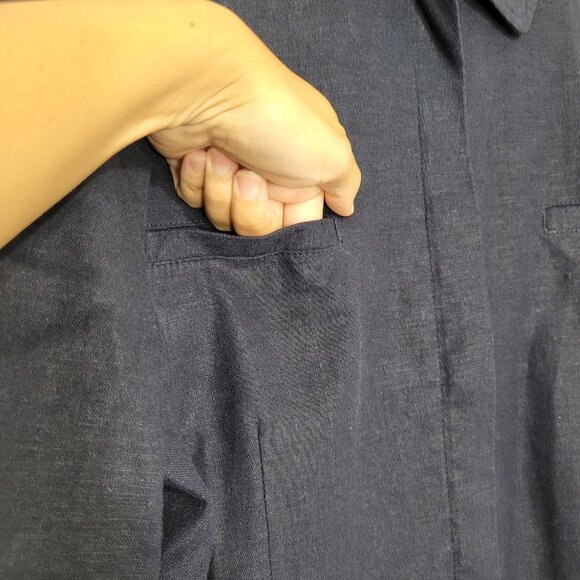 Norton McNaughton 💚 Navy Blue Woven Linen Blend Blazer Jacket Casual Lined 14 - Picture 2 of 8